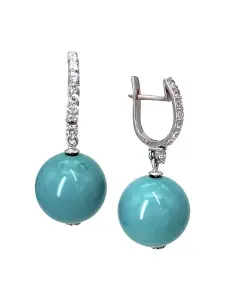 Купить Серьги с бирюзой и фианитами, серебро 925, покрытие родий - Серьги, Серебро - 925 в интернет-магазине кристалл мечты в Москве