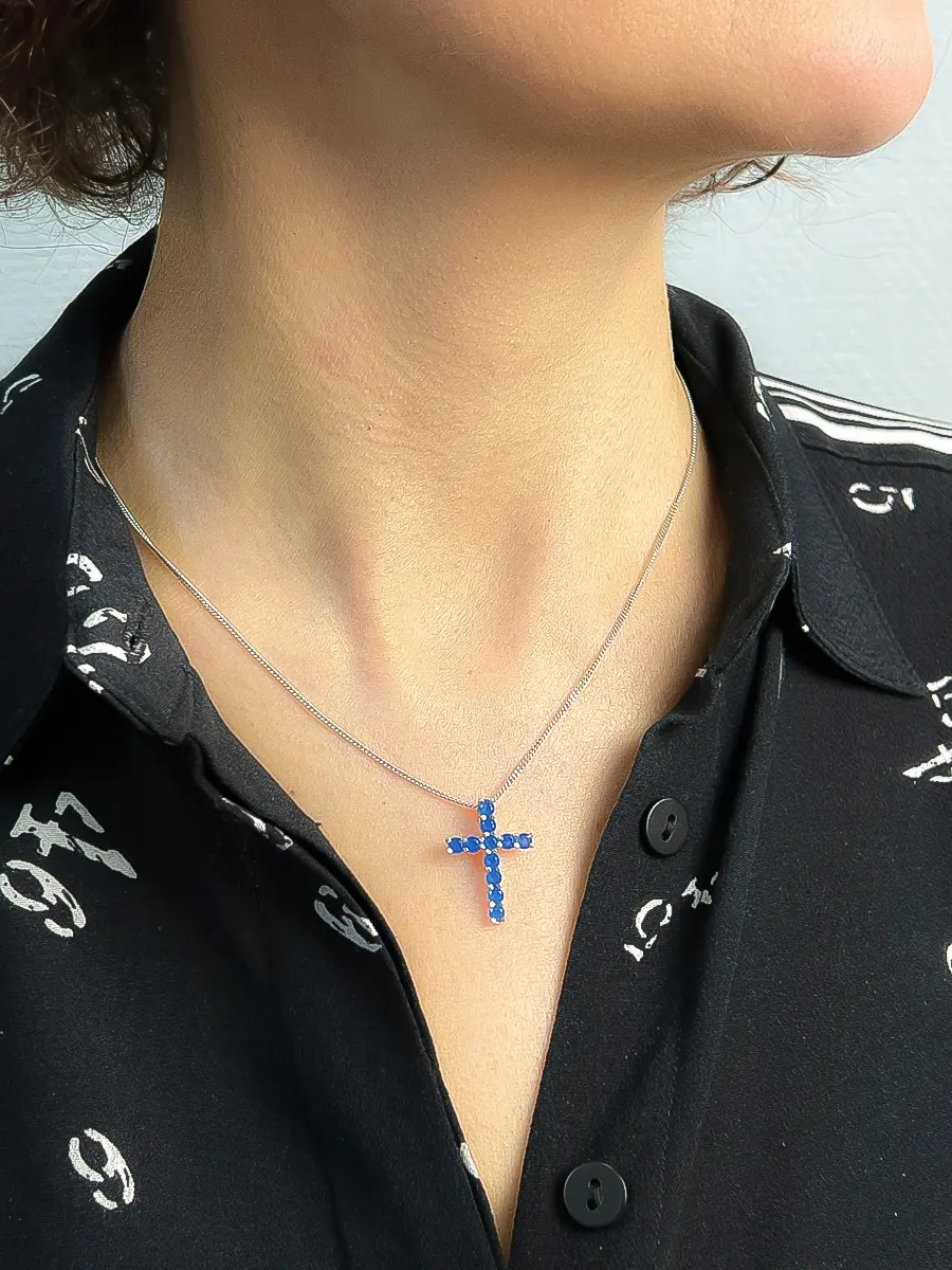 Купить Крест с агатами, серебро 925, покрытие родий - Крест, Серебро - 925 в интернет-магазине кристалл мечты в Москве
