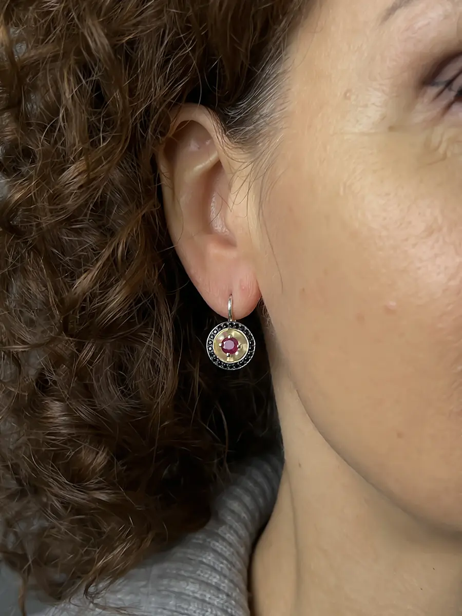 Купить Серьги из серебра с рубинами и шпинелями природными - Серьги, Серебро - 925/585 в интернет-магазине кристалл мечты в Москве