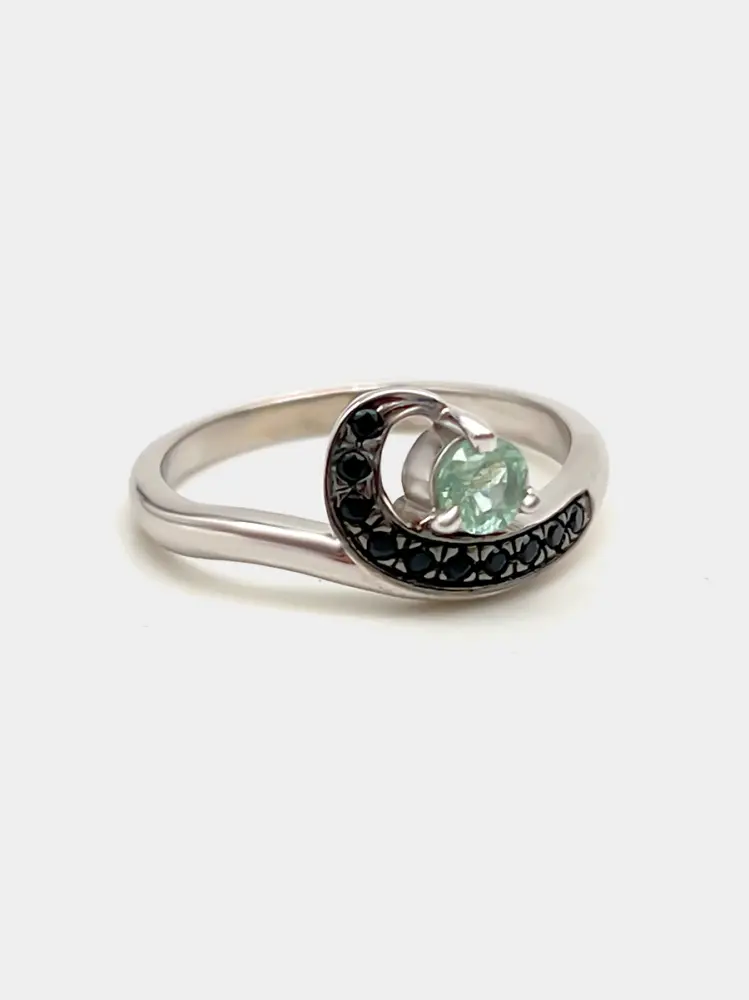 Купить Кольцо из серебра с аквамарином и шпинелями черными - Кольцо, Серебро - 925 в интернет-магазине кристалл мечты в Москве