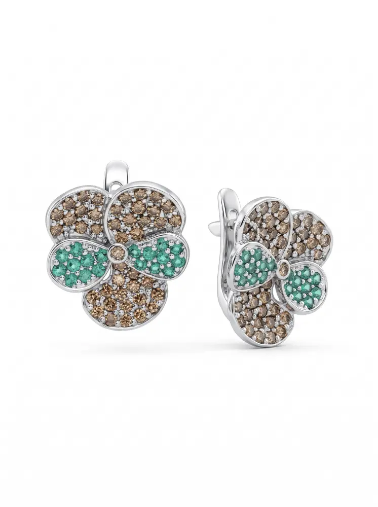 Купить Серьги с бриллиантами и изумрудами природными, золото - Серьги, Золото - 375 в интернет-магазине кристалл мечты в Москве